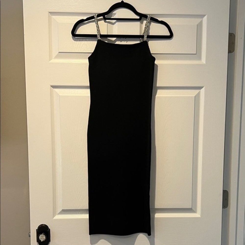 NWOT Alice + Olivia Black Midi Dress with Embellished Straps size XS